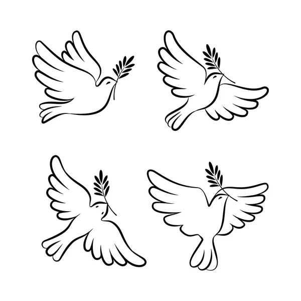 Vliegende duif vector schets set. Vredesduif. — Stockvector