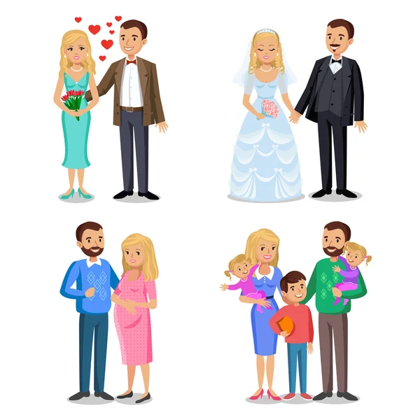 Happy family stages. Creating of happy family. — Stock Vector
