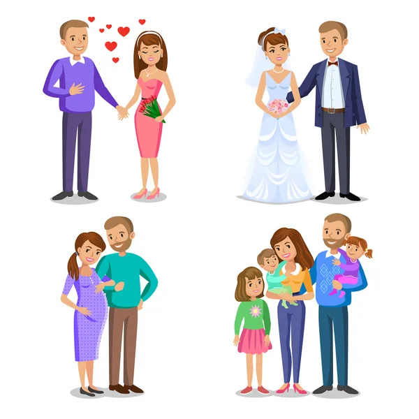 Etapas familia felizes. Creación de familia feliz. — Vector de stock