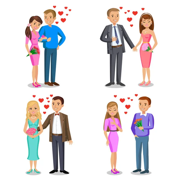 Set of Happy couples. Romantic couple, love, relationship — Stock Vector