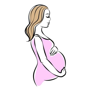 Hamile kadın stilize siluet, anne bakım simgesi.