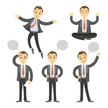 İşadamı vektör kümesi. Çizgi film işadamı pozlar