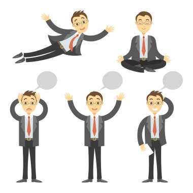 İşadamı vektör kümesi. Çizgi film işadamı pozlar