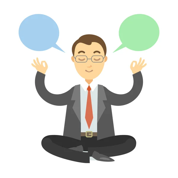 Hombre de negocios pensando durante la meditación. Hombre de negocios haciendo yoga — Vector de stock