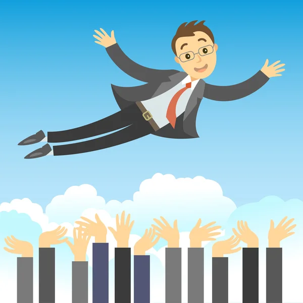 Succesvolle zakenman te gooien in de lucht door zijn teamwerk — Stockvector
