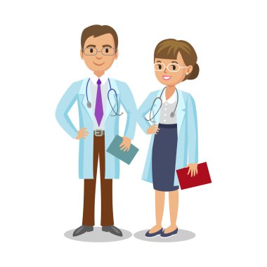 Tıbbi ekip. Stetoskoplar, erkek ve kadın ile iki doktor. 