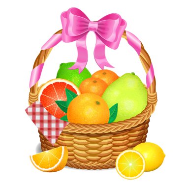 Beyaz bir arka plan üzerinde izole meyve ile ahşap sepet.