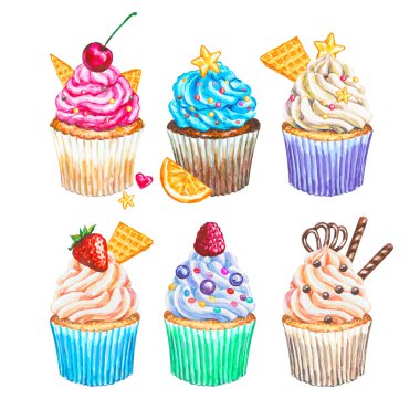 Suluboya cupcakes koleksiyonu. Suluboya cupcakes seti
