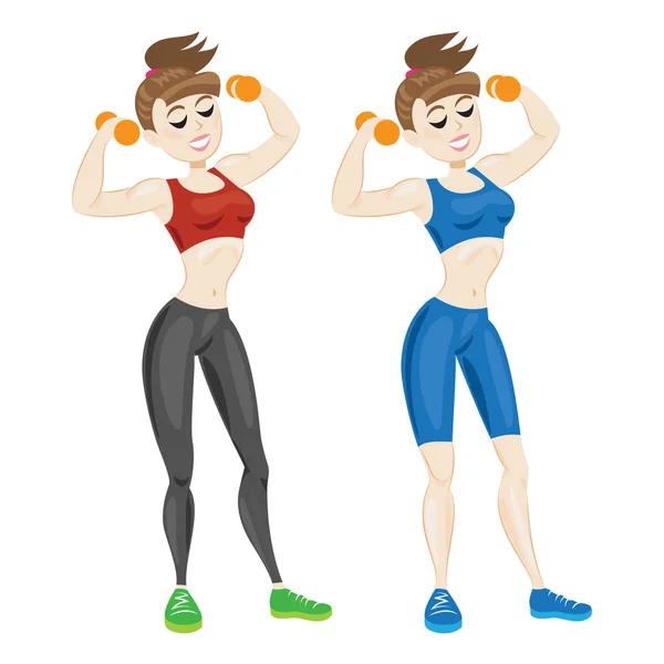 Sporty young woman in sportswear. Fit girl with dumbbells. — Stock Vector