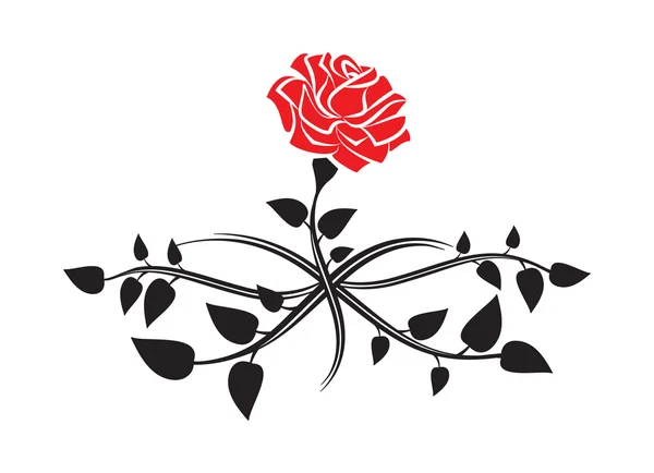 Siluetta nera della rosa con le foglie. Rosa di stile del tatuaggio. Vector — Vettoriale Stock
