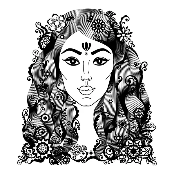 Portrait de la belle femme boho ou style indien. — Image vectorielle