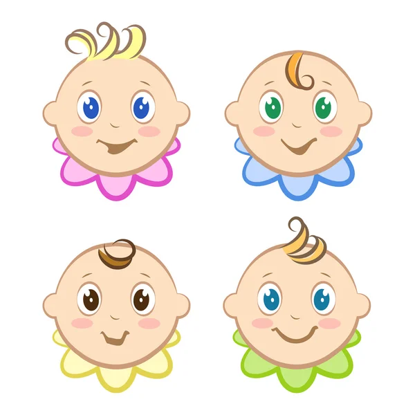 Juego de avatares de los bebés. Caras de los niños. Niños y niñas. — Vector de stock