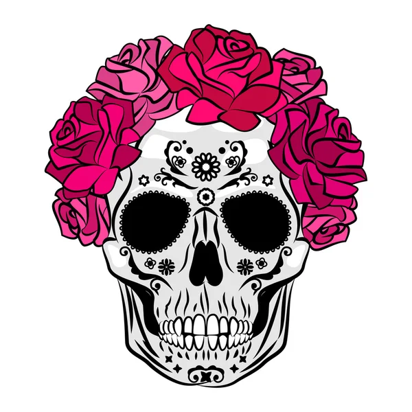 Crâne humain avec le maquillage. Maquillage de crâne de Catrina mexicain. — Image vectorielle