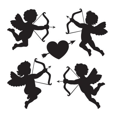 Bir cupids siyah silüeti. Sevgililer günü için tasarım. Vektör 