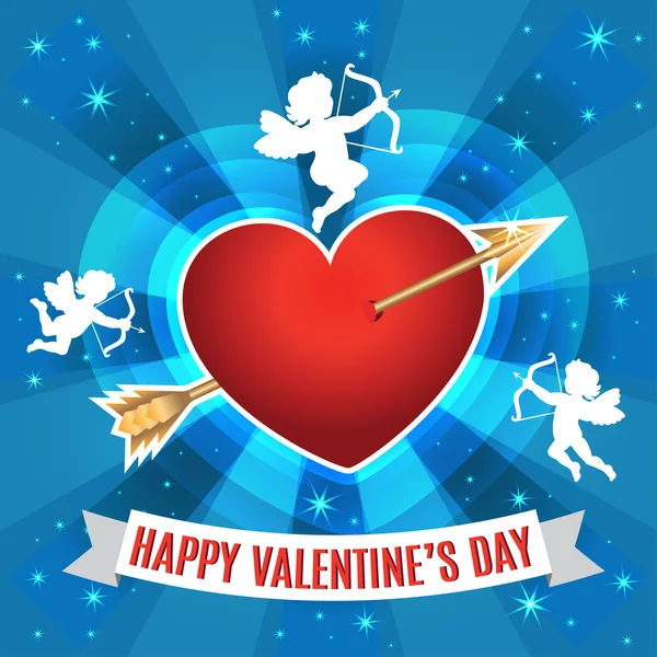 Heart with arrow and silhouette of a cupids for Valentines day. — Stock Vector