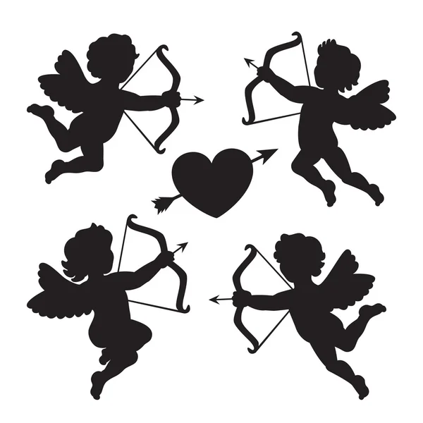 Black silhouette of a cupids. Design for Valentines day. Vector — Stock Vector