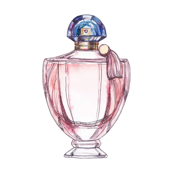 Frasco de perfume, isolado no fundo branco, illustra aquarela — Fotografia de Stock