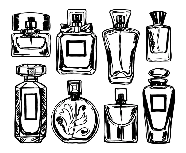 Conjunto de frascos de perfume. Vector. —  Vetores de Stock