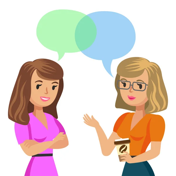 Δύο νεαρές γυναίκες μιλάμε. Συνάντηση συναδέλφους ή φίλους. Διάνυσμα — Διανυσματικό Αρχείο