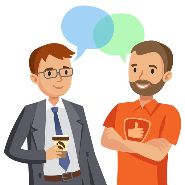 Dos hombres hablando. Reunión de amigos o compañeros de trabajo. Vector de — Vector de stock