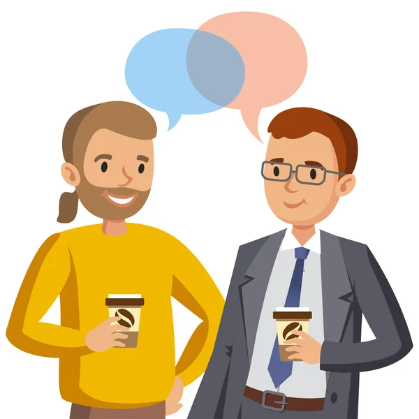 Twee man praten. Bijeenkomst van vrienden en collega's. Vector — Stockvector