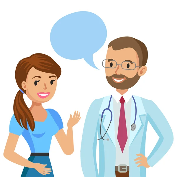 Doctor and patient. Woman talking to physician. Vector — Stock Vector