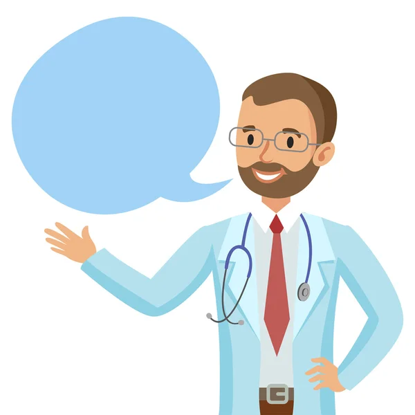 Smiling doctor with speech bubble. Happy physician. Vector — Stock Vector