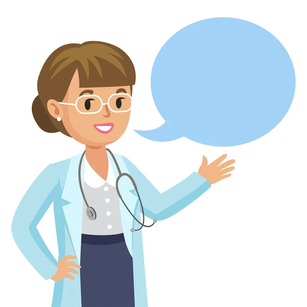 Smiling doctor with speech bubble. Happy physician. Vector — Stock Vector