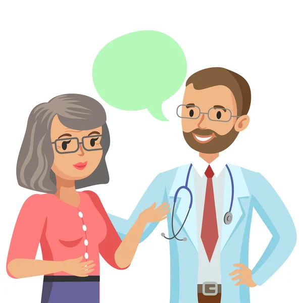 Doctor and senior patient. Woman talking to physician. Vector — Stock Vector
