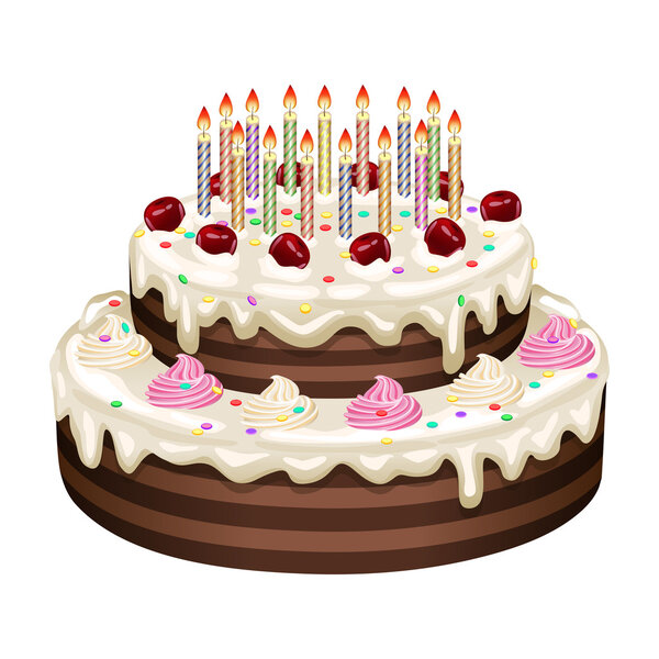 День рождения торт на белом фоне. Векторные иллюстрации.