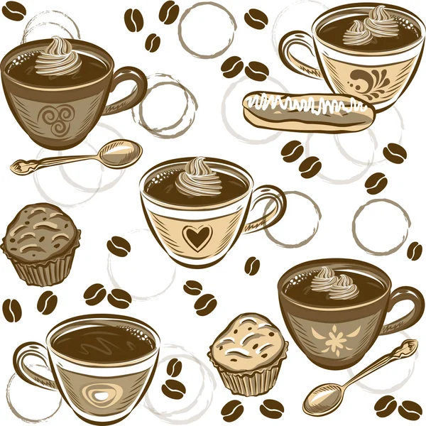 Varrat nélküli kávé mintát. Vektoros illusztráció. — Stock Vector