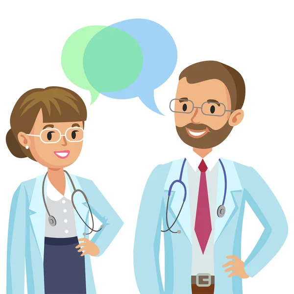 Medical team. Two doctors with stethoscopes, man and woman. — Stock Vector