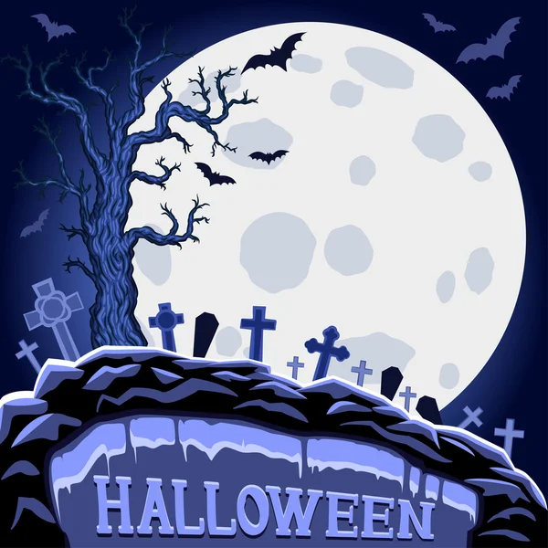 Antecedentes de Halloween con la luna y del árbol de cementerio. — Archivo Imágenes Vectoriales