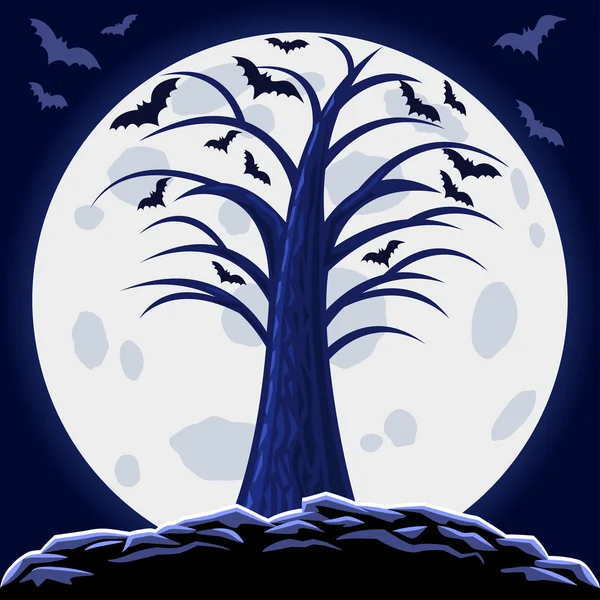Απόκριες αφηρημένα φόντο με φεγγάρι και τρομακτικό δέντρο. — Διανυσματικό Αρχείο