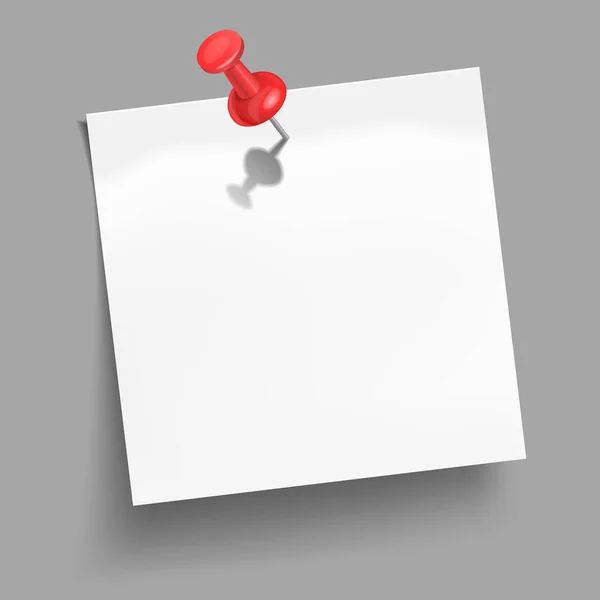 White Sticker Attached Red Push Button Grey Background Memo Note — Zdjęcie stockowe