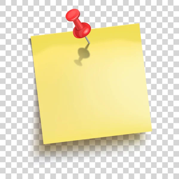 Yellow Sticker Attached Red Push Button Transparent Background Memo Note — Foto Stock