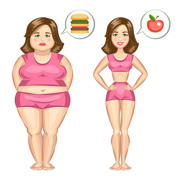 Fett och smal tjej. Vektor illustration. — Stock vektor