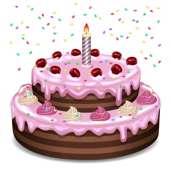 День рождения торт на белом фоне. Векторные иллюстрации.