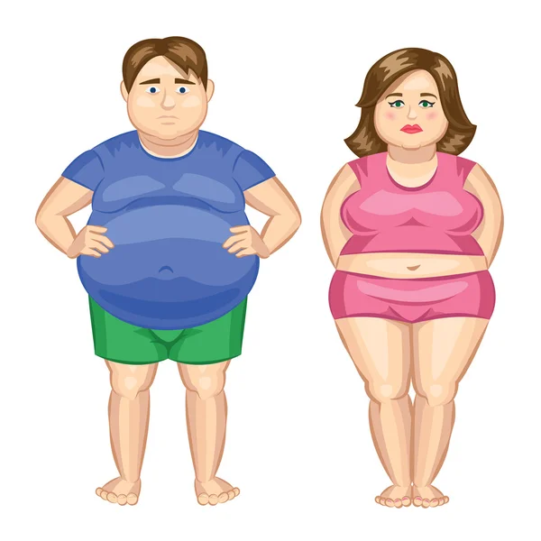 Mulher gorda e gordo. Ilustração vetorial. — Vetor de Stock