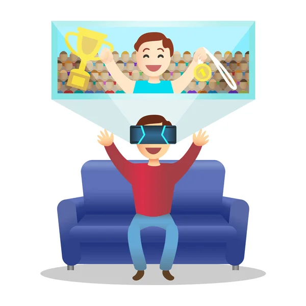 Homem no dispositivo de realidade virtual. Vector. — Vetor de Stock