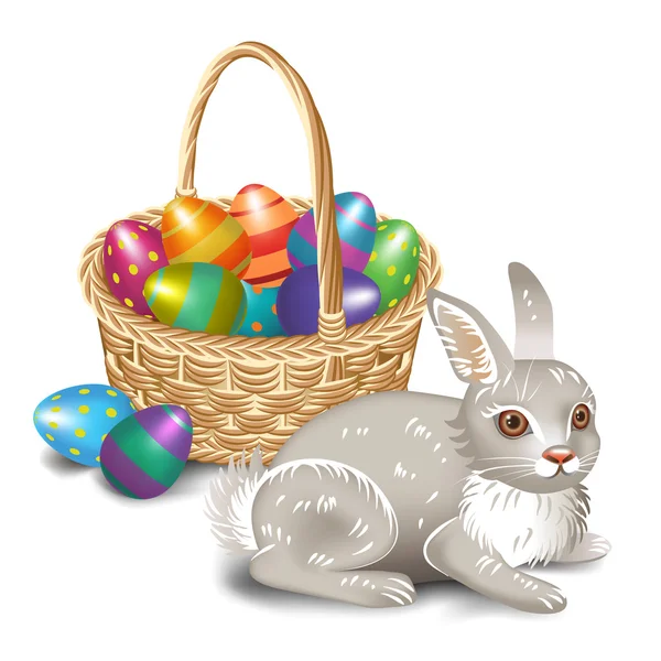 Paashaas met Easter basket. Vectorillustratie. — Stockvector