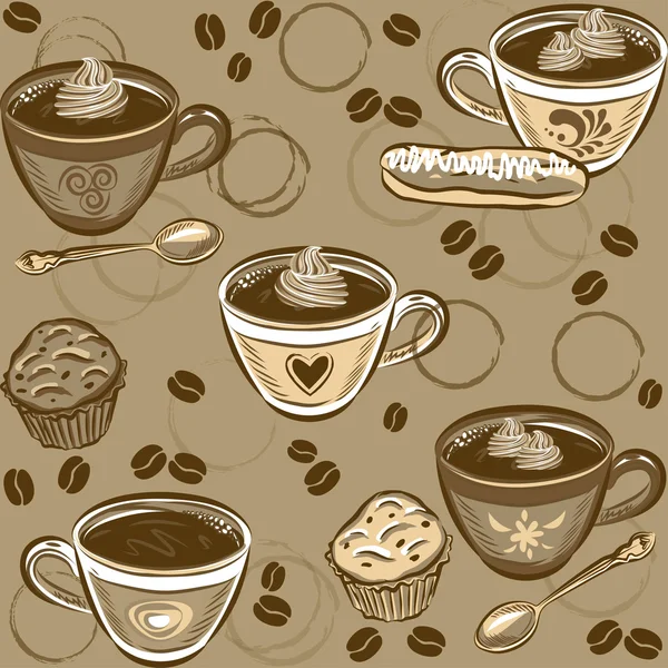 커피와 케이크 원활한 패턴. — 스톡 벡터
