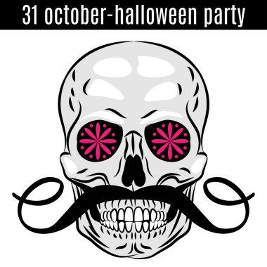 Cadılar Bayramı partisi tasarım şablonu için afiş, el ilanı. Komik kafatası. 