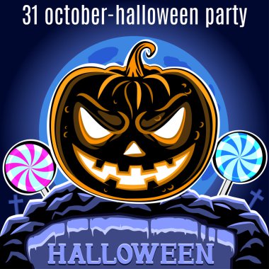 Kabak mezarlığı üzerinde. Cadılar Bayramı partisi tasarım şablonu POS