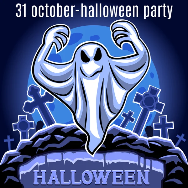 Ghost på kyrkogården. Halloween Party formgivningsmall för poste — Stockfoto