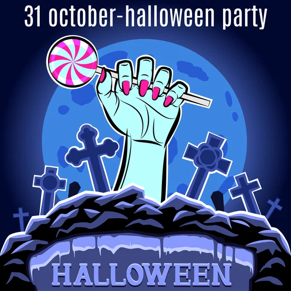 Halloween Party tervezősablon plakát. Candy kezét. Vec — Stock Fotó