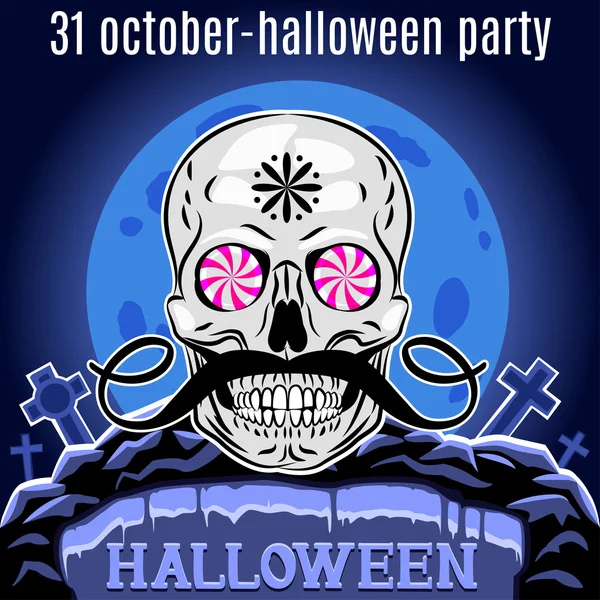 Halloween Party design template for poster. Funny skull.