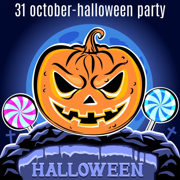 Pompoen op het kerkhof. Halloween Party ontwerpsjabloon voor pos — Stockfoto