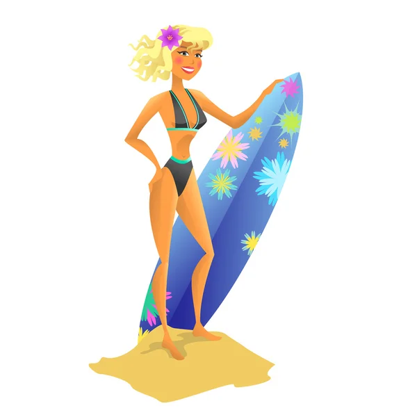 Girl with a surfing board. — Stock Photo, Image
