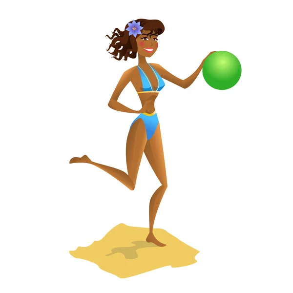 Girl with ball on the beach illustration. — ストック写真